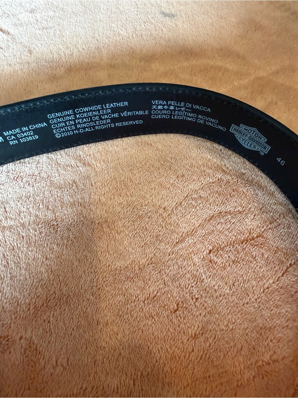 Harley-Davidson Black Leather Belt with Silver Winged Eagle Buckle and Lettering - Picture 5 of 5